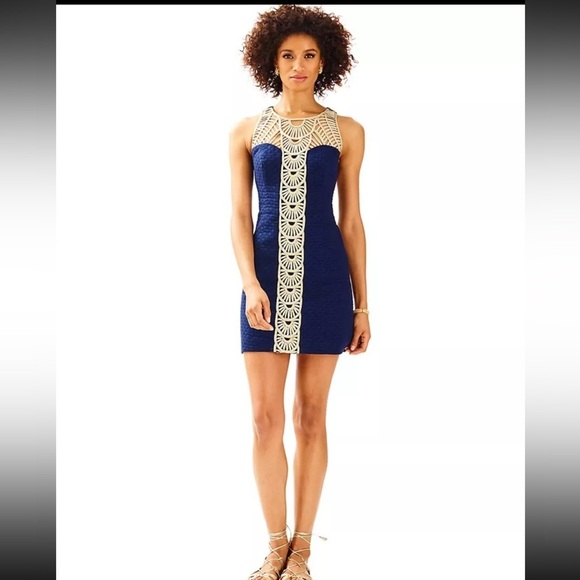 Lilly Pulitzer True Navy/Soutache Gold Tana Shift Dress 4R $228 - Picture 4 of 15